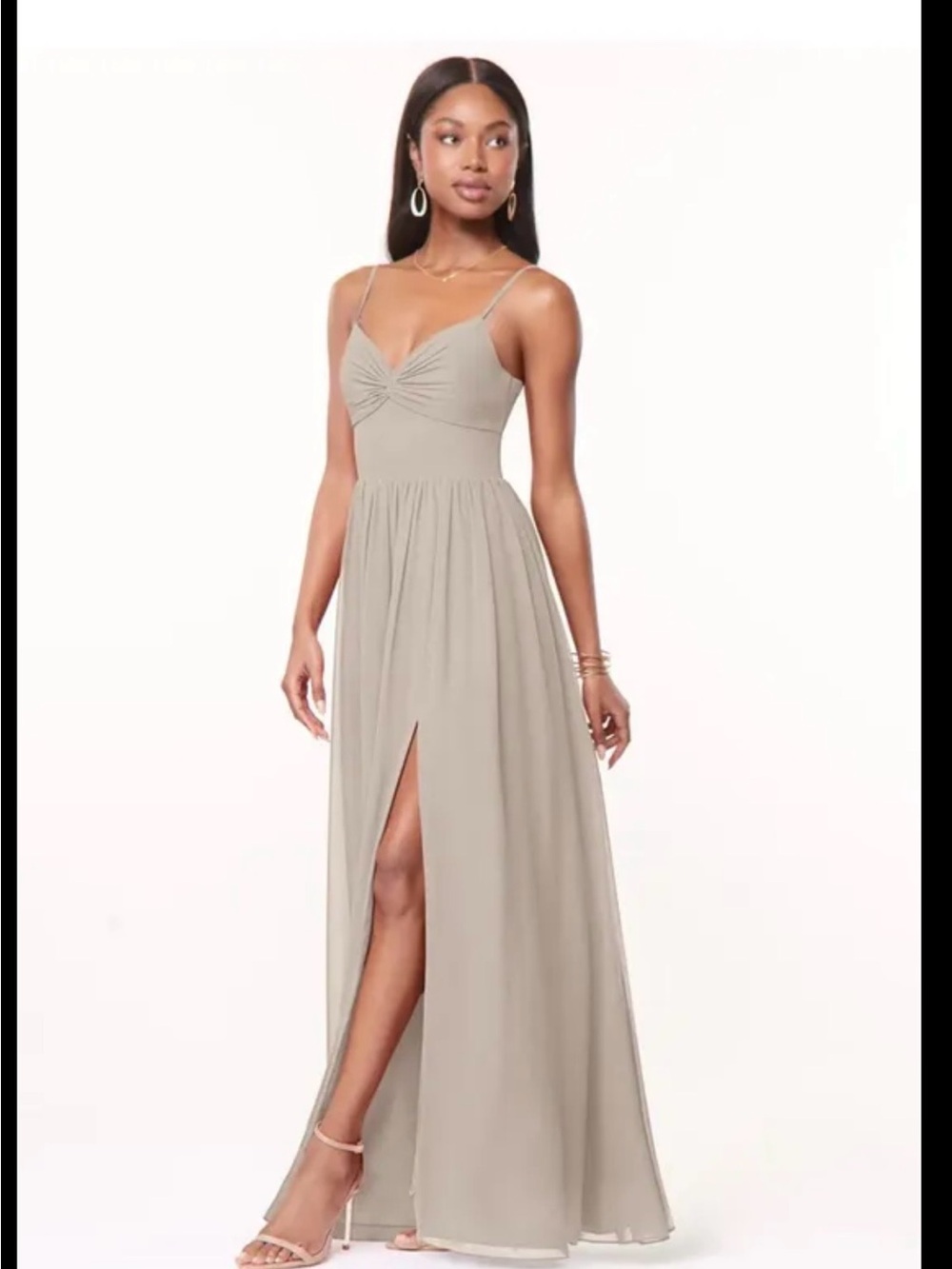 Azazie Taupe Spaghetti-Strap Maxi Dress with Front Slit